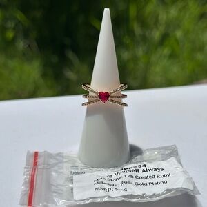 Bomb Party - Size 7 Ruby Heart Ring on Rose Gold
